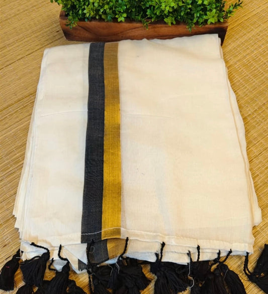 Black and Gold Striped Soft Mul Cotton Saree