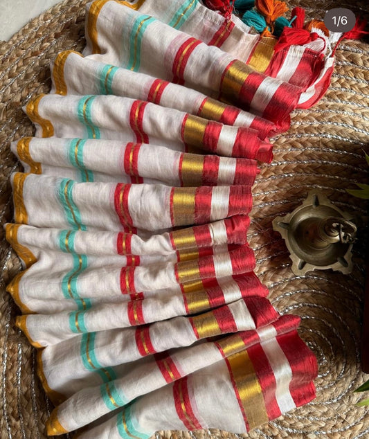 Multi Colour Striped Mul Cotton Saree