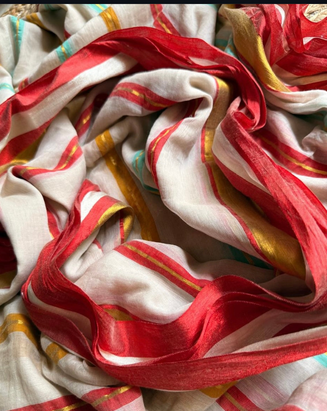 Multi Colour Striped Mul Cotton Saree