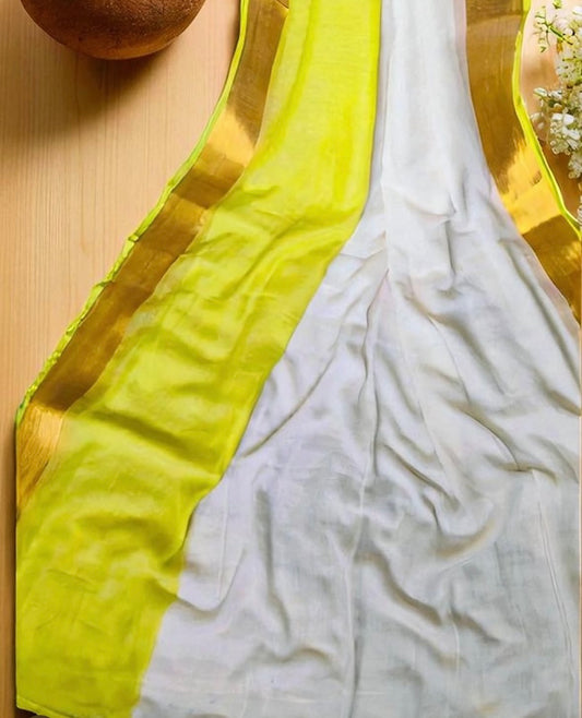 Lemon Green Soft Mul Cotton Saree