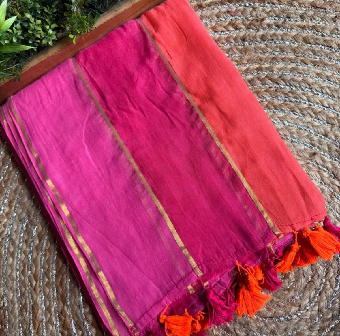 Multi-Colour Striped Soft Mul Cotton Saree