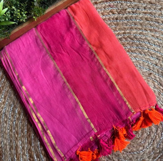 Multi-Colour Striped Soft Mul Cotton Saree