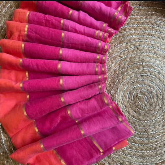 Multi-Colour Striped Soft Mul Cotton Saree