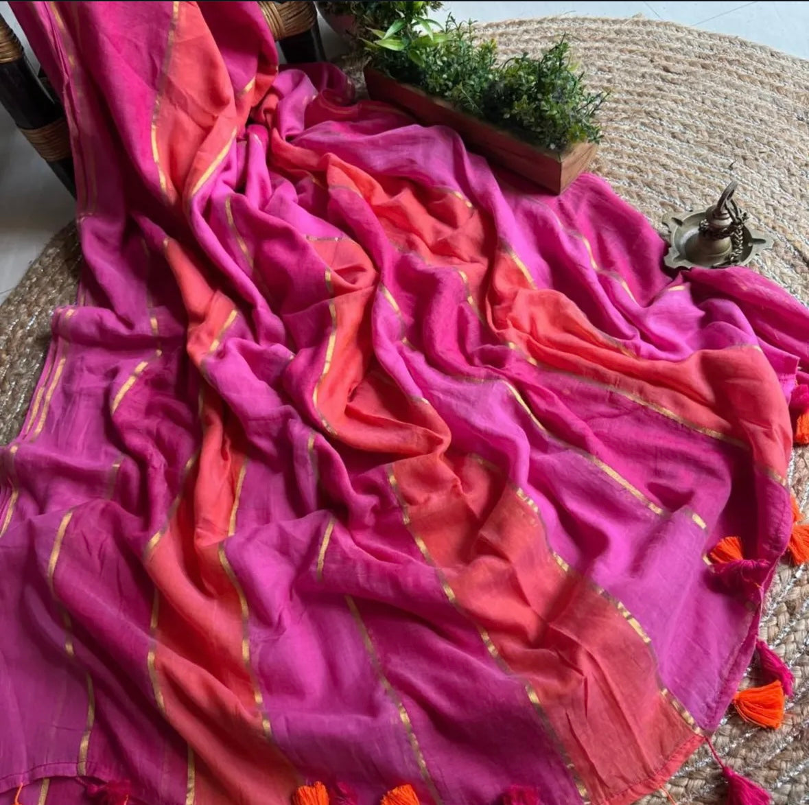 Multi-Colour Striped Soft Mul Cotton Saree