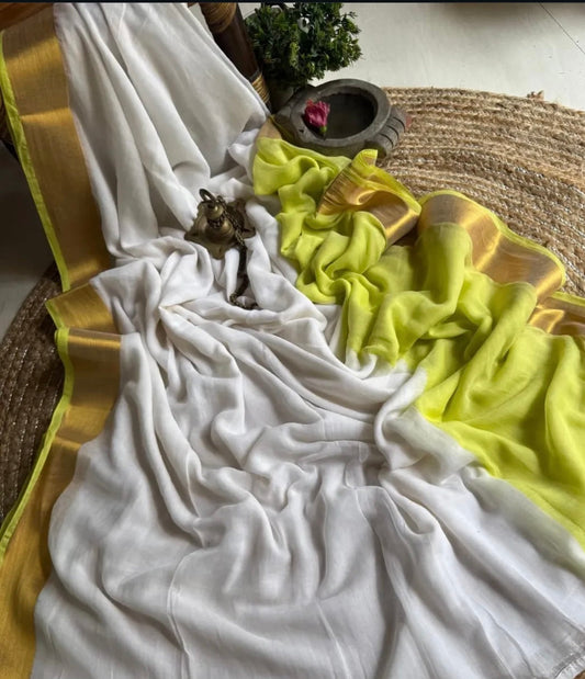 Lemon Green Soft Mul Cotton Saree
