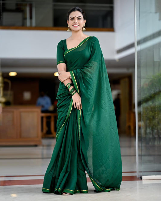 Anusree Inspired Green Soft Mul Cotton Saree